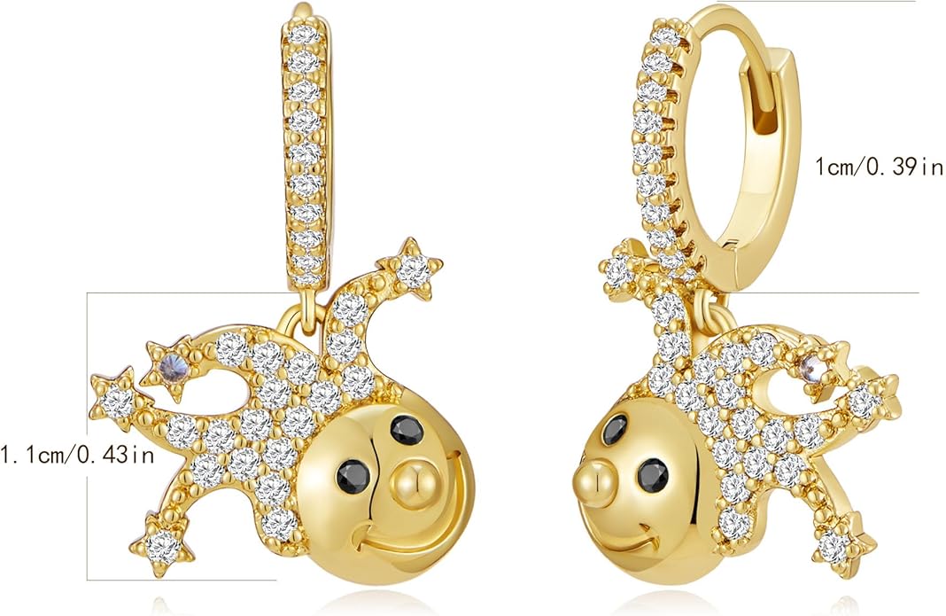 YOIHUR Cute Gold Hoop Earrings for Valentine's Day, 14K Gold Plated Hypoallergenic Jewellery CZ Huggie Drop Earrings, Bear Butterfly Ladybug Joker Heart Pendants Earring Jewelry Gifts for Women