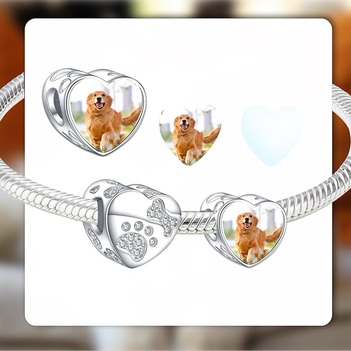 Annmors Personalized Photo Charm for Bracelet Necklaces,925 Sterling Silver Charm Love Heart Shaped Engraved Customize Picture Gift for Birthday Mother's Day Christmas,Bead Charms Jewelry for Women