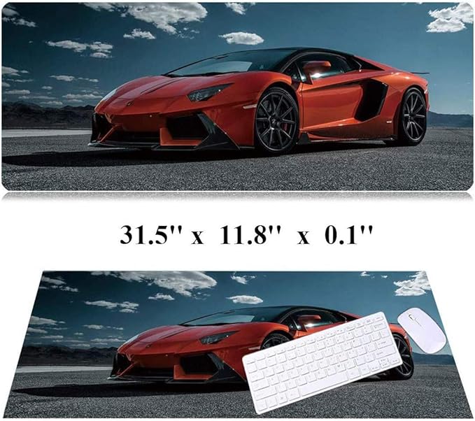 RTGGSEL 31.5x11.8 Inch Non-Slip Long Extended Large Gaming Mouse Pad with Stitched Edges XL Laptops Keyboard Mouse Mat(Lambo)