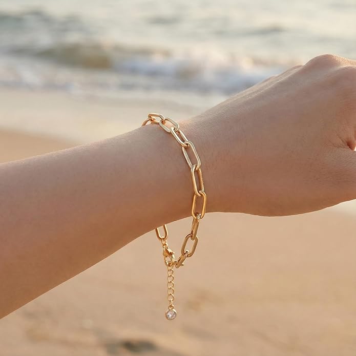 Solza 2 Layer Gold Plated Bracelet – Stainless Steel Adjustable Layered Chain with 3mm Beads, 18K Gold Plated Non Tarnish Jewelry for Women, Elegant Beaded Bracelet Stack for Everyday Wear
