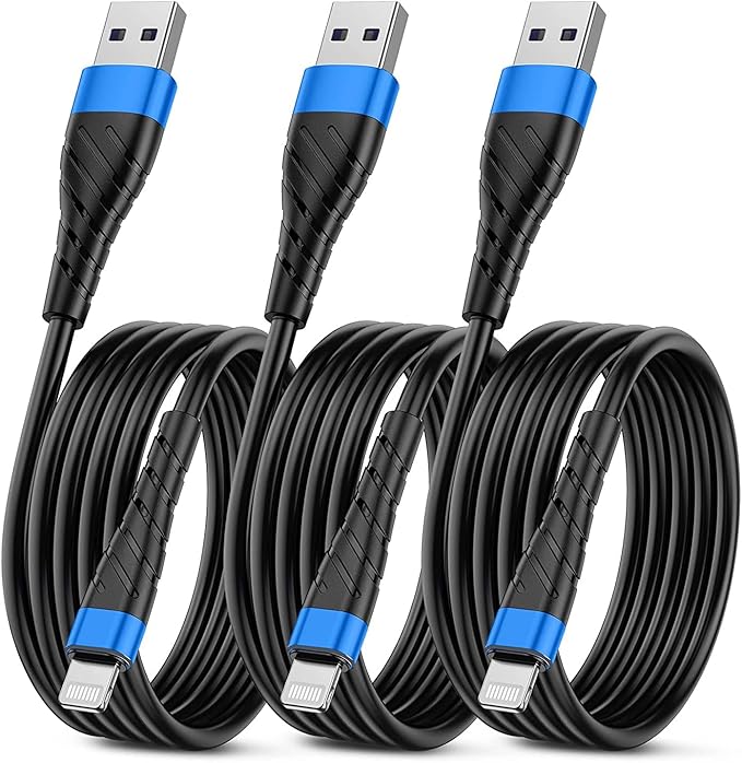 OIITH Apple MFi Certified iPhone Charger Cable 3 Pack 10 Ft, Extra Long Lightning Charging Cord, Fast 2.4A iPhone USB Cord Compatible with iPhone12/11/XS/Max/XR/X/8/8P/7P/6/iPad - Blue