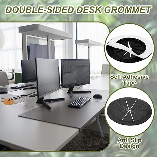 PATIKIL Desk Grommet 3-3/16", 4 Pcs Round Cable Grommet Cord Hole Cover with Adhesive Tape Flexible Table Wire Organizer for Office Home Table Countertop, Black