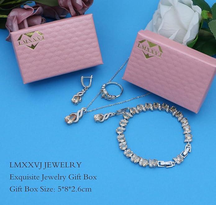LMXXVJ Jewelry Set for Women,Teardrop Cubic Zirconia Necklace Earrings Adjustable Ring Bracelet Jewelry Set Formal Jewelry Gift