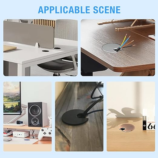 Desk Grommet 1-3/8" (35 mm), Desk Cord Hole Cover, Cable Grommet Metal Zinc Alloy Materilal, Desk Hole Grommet for Office and Home Table Cable, Detachable Cable Cord Organizer (Brushed Silver 2 Pcs)
