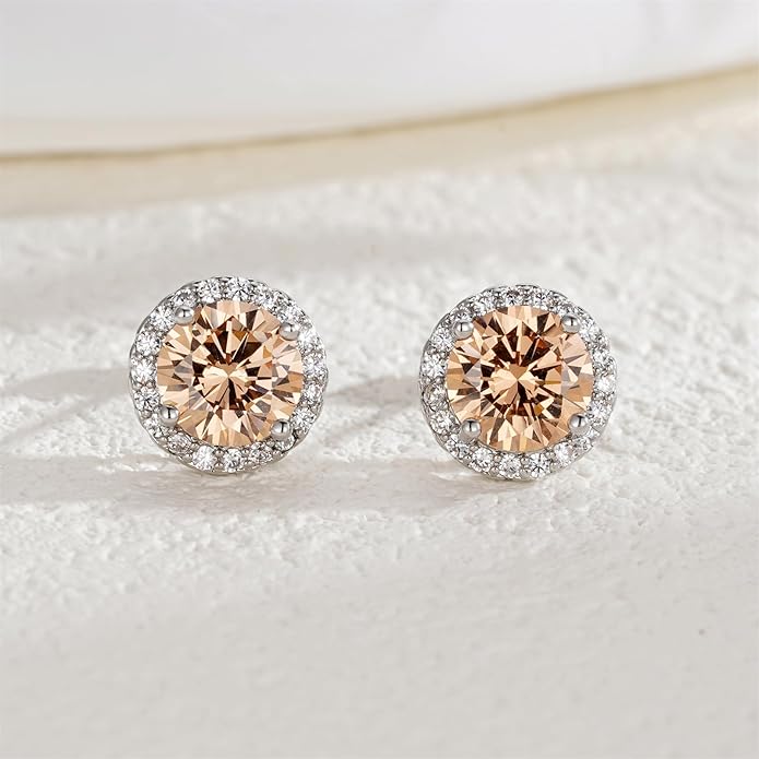 YOMELA Cubic Zirconia Earrings Studs, Halo CZ Birthstone Simulated Diamond Stud Earrings for Women