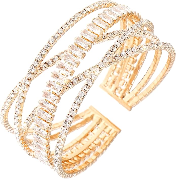 Rhinestone Bracelet for Women MultiLayer Crystal Cuff Bracelet Strand Layered Bracelet