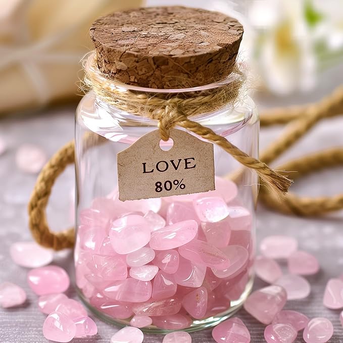 Polished Rose Quartz Crystal Chips 200 Pcs - 0.3" 10 oz Tumbled Stone Chips Crushed Sea Glass Stones Healing Reiki Crystal Jewelry Making Home Decoration