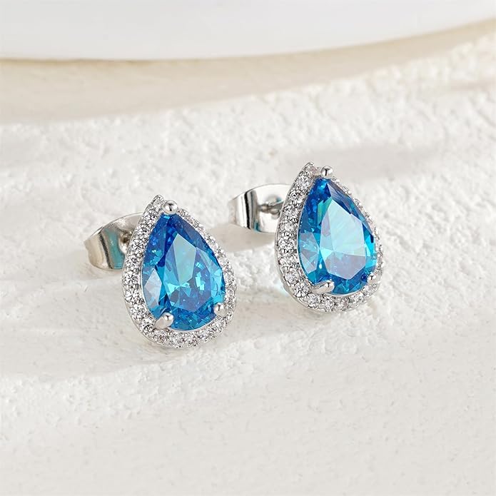 YOMELA Cubic Zirconia Earrings Studs, Halo CZ Birthstone Simulated Diamond Stud Earrings for Women