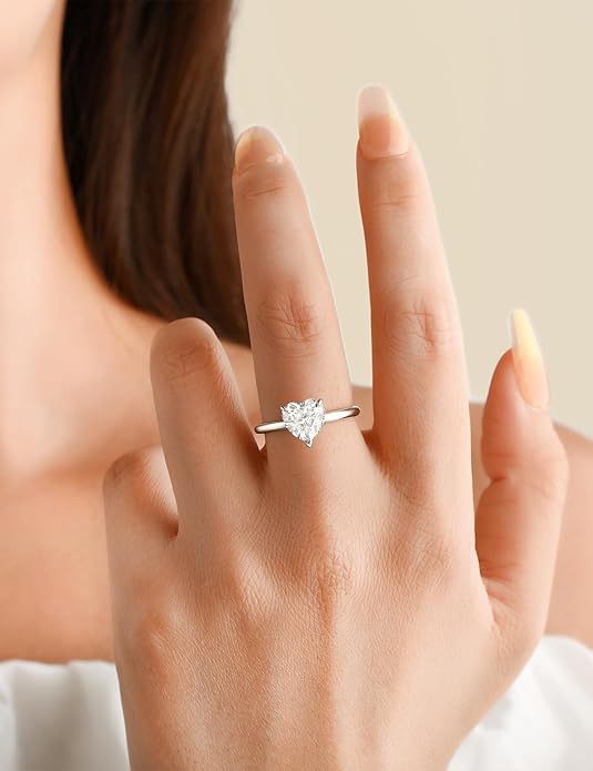 Elspeth 925 Sterling Silver Heart Engagement Ring for Women Heart Cut Cubic Zirconia Promise Ring Size 4-10