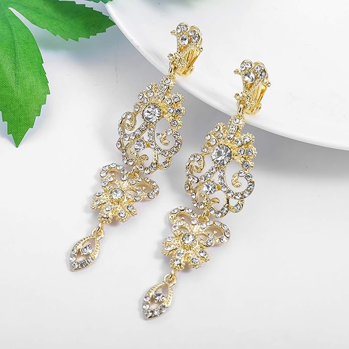 mecresh Gold/Silver Rhinestone Chandelier Wedding Bridal Dangle Earrings