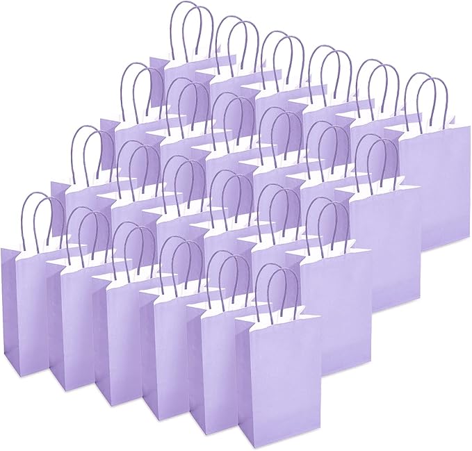 DjinnGlory 100 Pack Small Lavender Purple Paper Gift Bags with Handles Bulk 9''x5.5''x3.15'' for Birthday Wedding Baby Shower Parties Goodies, Purple Business Shopping Bags