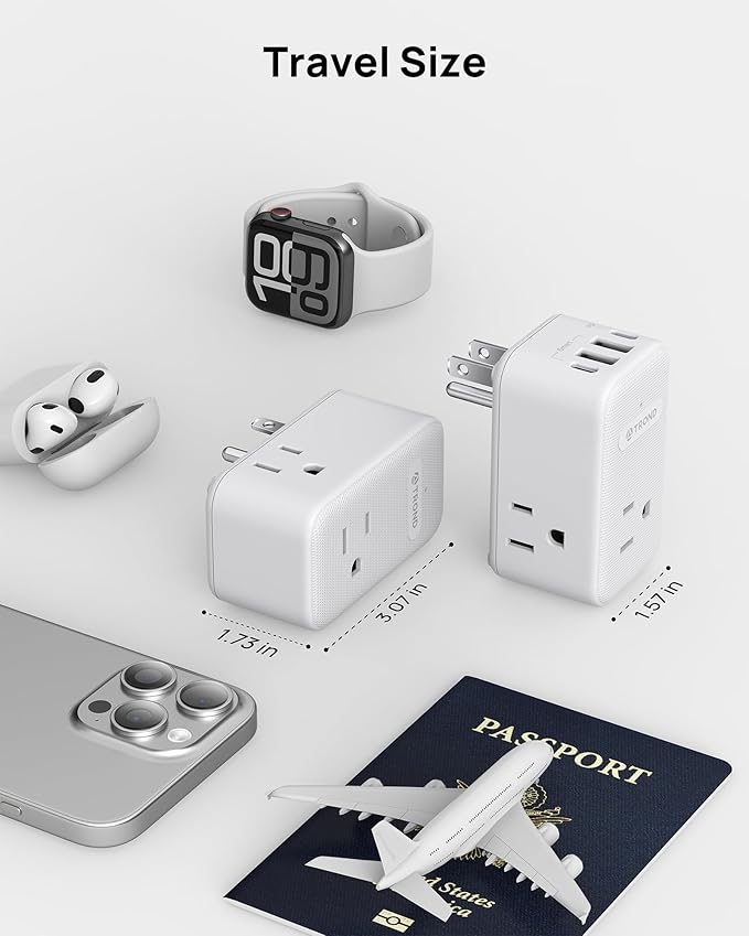 TROND Multi Plug Outlet Extender 2 Pack, 3 Way Outlet Splitter with 360 Rotating Plug, PD 20W USB C Charger Station, Sideways Adapter for Kitchen Bathroom Cruise Ship Travel Essentials