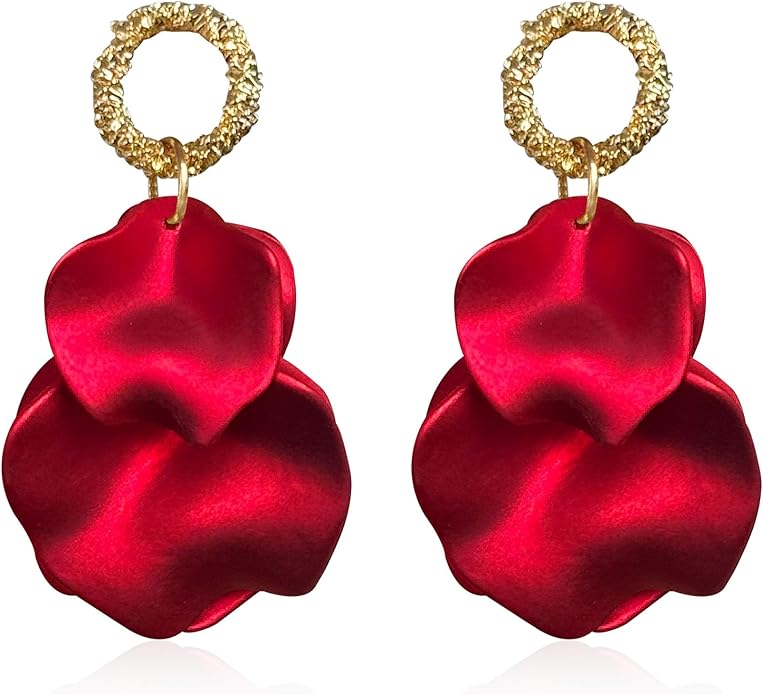 Anmpab Statement Matte Rose Flower Petal Stud Earrings for Women Dangly Floral Petal Earrings Jewelry Accessories Romantic Gifts for Her Women
