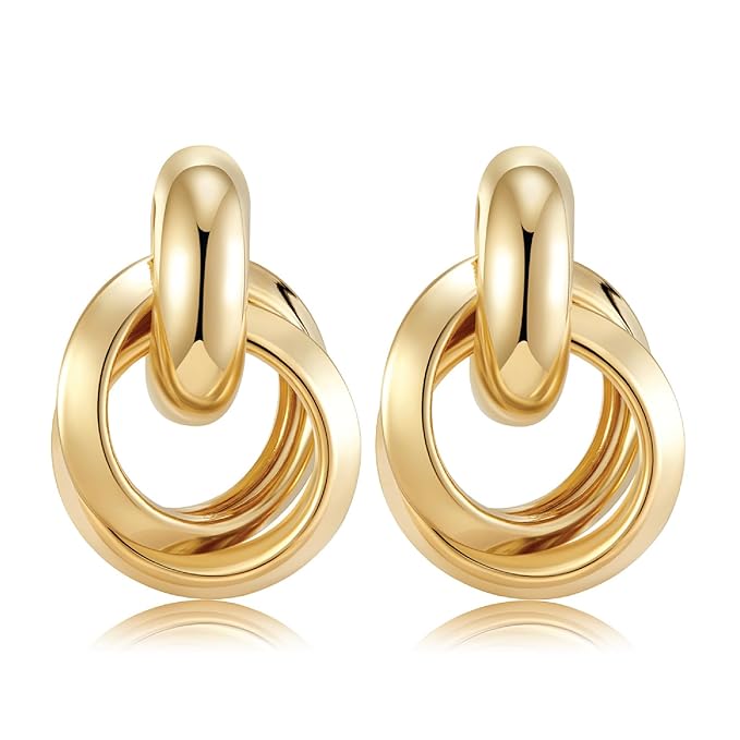Chunky Statement Earrings for Women， Knot Link Circle Geometric Drop Dangle Earrings Studs， Trendy Jewelry