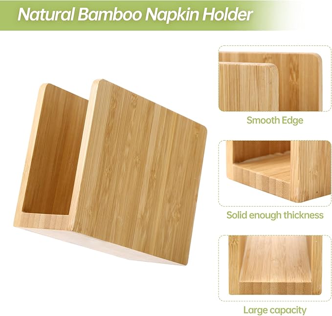 Bamboo Vertical Napkin Holder - Wooden, Natural, Strong and Waterproof - For Table, Kitchen and Countertops