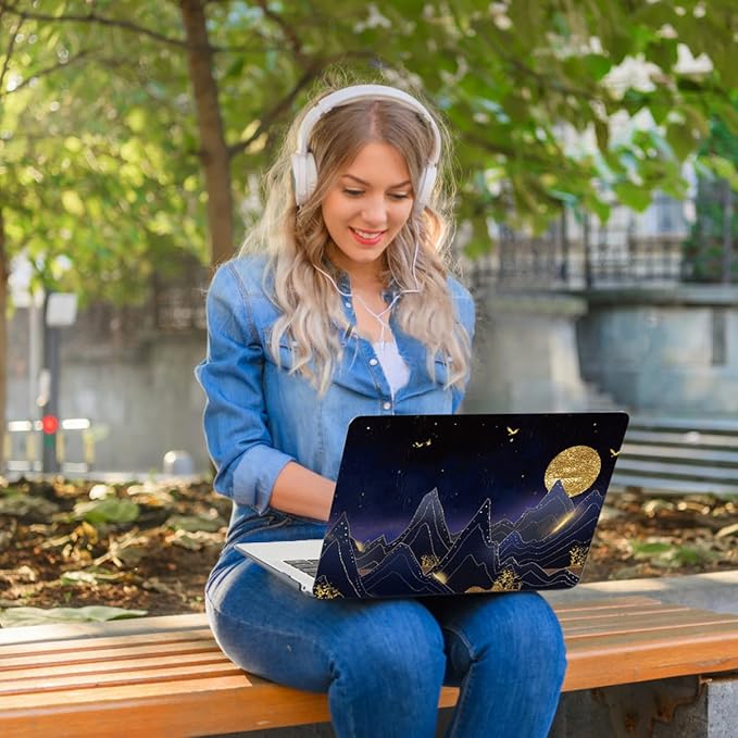 CISSOOK Compatible with MacBook Air 13.6 inch Case 2022 2024 2025 Release Model A2681 A3113 A3240, Plastic Hard Shell Case with Keyboard Cover for MacBook Air 13.6 M2 M3 M4, Gold Moon
