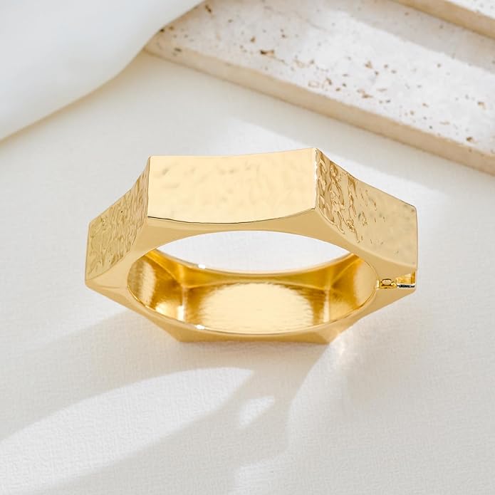 Statement Golden Matte Bracelet for women Minimalist Chunky Brushed Bangle Bracelet Vintage Thick Wide Cuff bracelet Gold Plated Open Cuff Geometric Bracelet