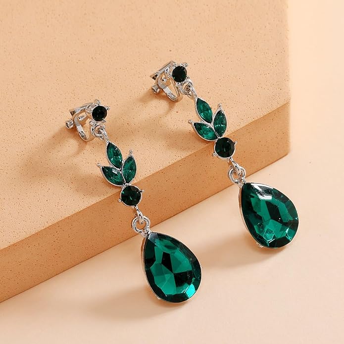 Aloha Earrings Non Pierced Silver Tone Clip On Sparkling Statement Dangling Earrings