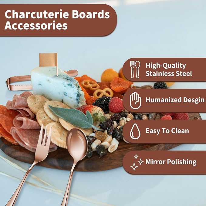 Charcuterie Boards Accessories(29 PCS) Cheese Spreaders for Charcuterie Board Mini Serving Spoon Fork Tongs Blank Toothpick Flags Bowl