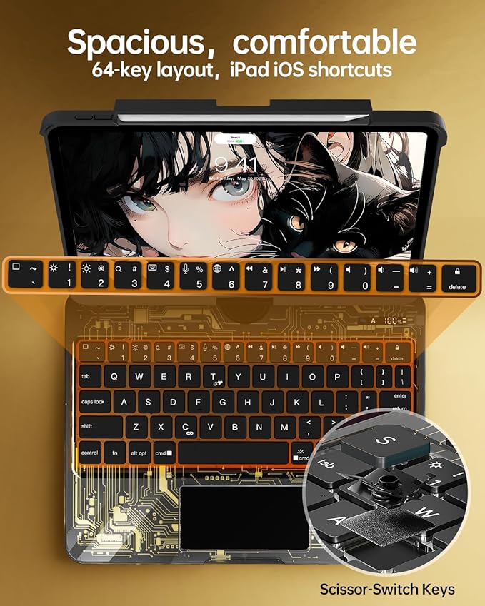 Intermerge Clear Keyboard Case for iPad Air 11" (M3/M2, 2025/2024), Air 5th/4th, Pro 11" 2022-2018, 360° Swivel Multi-Touch Trackpad, 7-Color Backlit, Pencil Holder, Type-C, Shadow Pulse