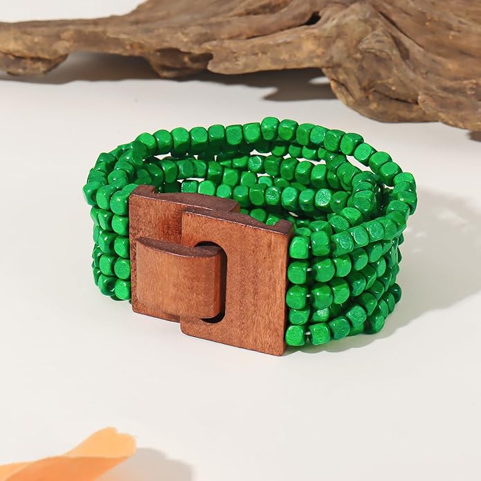 Coiris Boho Bangle Bracelets for Women Wooden Beaded Bracelets Chunky Bohemian Beach Bracelets Jewelry for Women