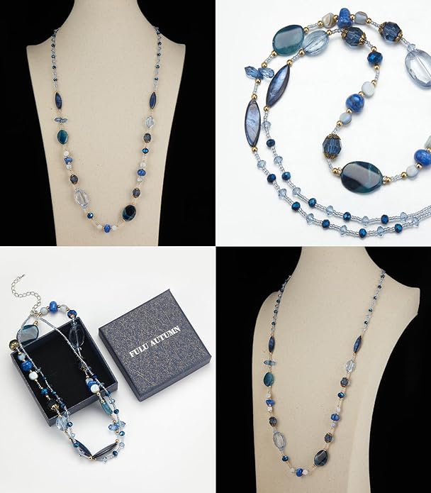 FULU AUTUMN Long Necklaces for Women Trendy Long Chunky Beaded Necklace Boho Fashion Costume Jewelry Mothers Day Gifts for Her