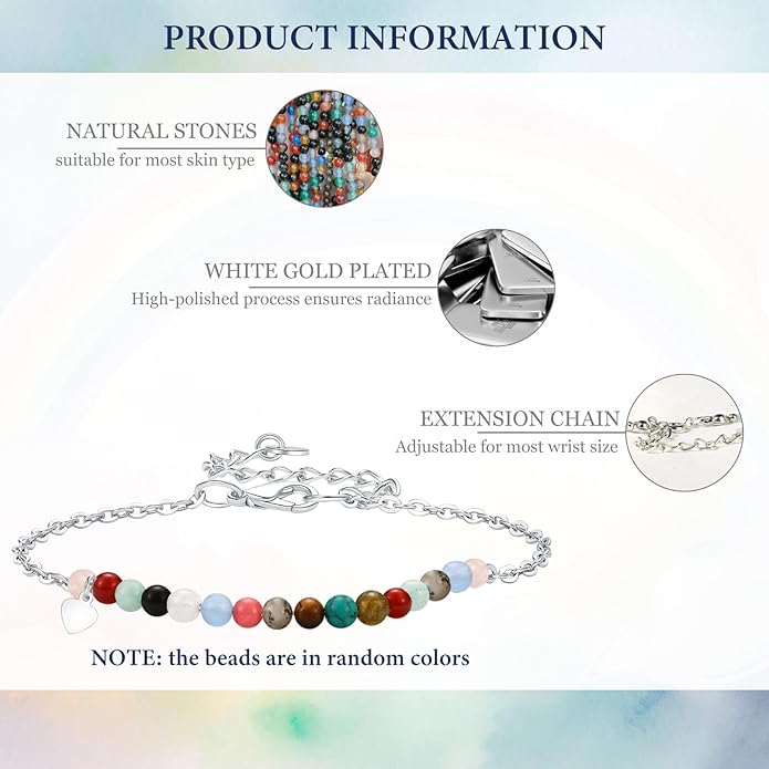 Birthday Gift for 9-16 Year Old, Small Natural Stone Beaded Bracelet Adjustable Heart Charm Bracelet for Daughter Granddaughter Sister Niece Friend on Birthday Graduation with Message Card Gift Box