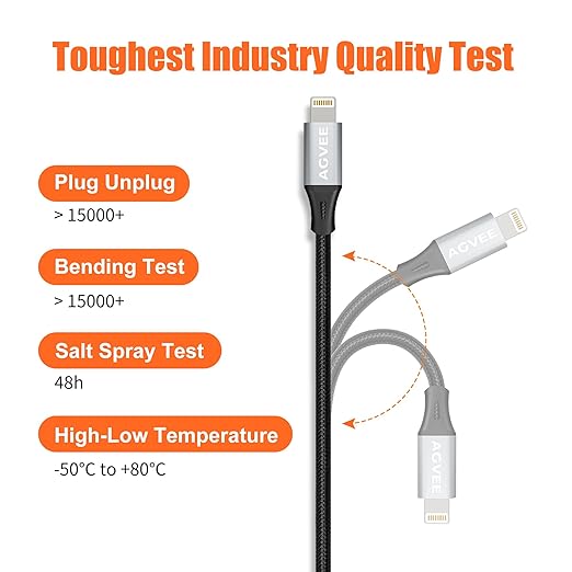 AGVEE 4 inch Lightning Extension Cable, Braided Female to Male Extender Full Function Cord Compatible with iPhone iPad, Data Sync Video Audio & Charging Connector Adapter, Dark Gray