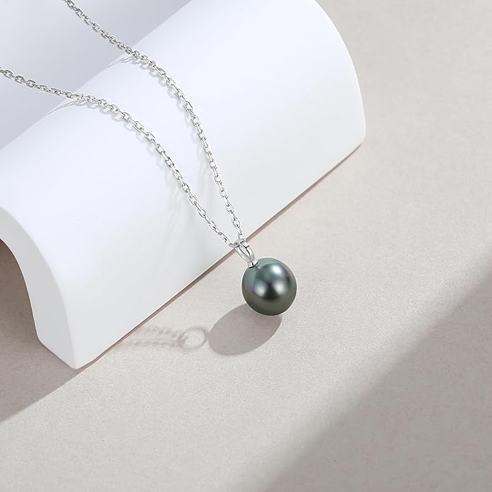 VIKI LYNN Tahitian Black Pearl Necklace for Women 9-10mm Cultured Pearl Pendant 925 Sterling Silver Chain 18K Gold Clasp Christmas Wedding Birthday Anniversary Mothers Day Gifts for Wife Mom Her