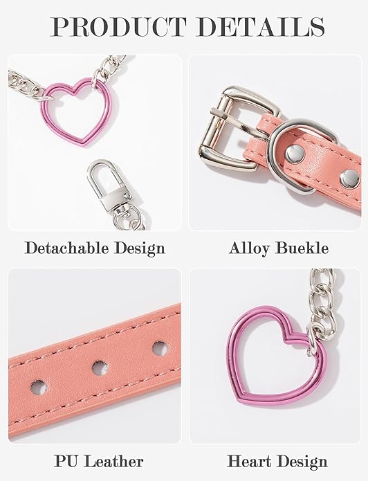 FEOYA Heart Choker Necklace for Women Hearts O-Ring Slip Chain Adjustable Punk Leather for Valentine Cosplay Gift
