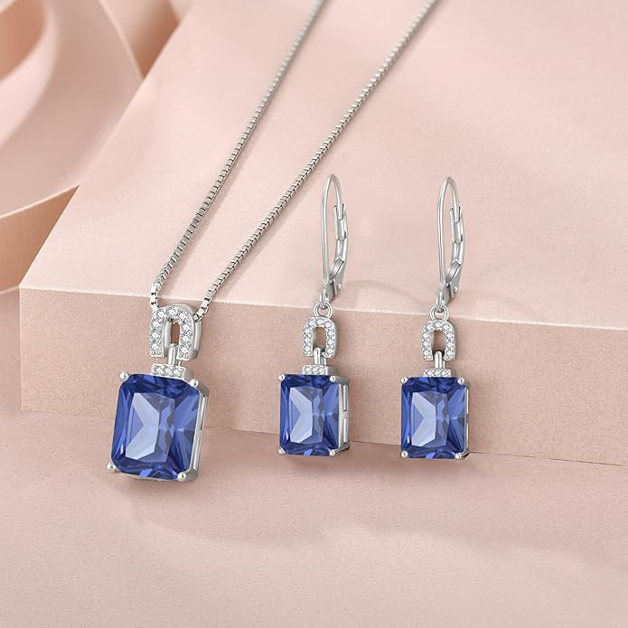 Emerald Cut Earrings 925 Sterling Silver Baguette Birthstone Dangle Drop Leverback Earrings Jewelry Gifts for Women