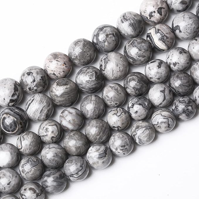 A+ Natural Map Jasper Gemstone Beads Gray Energy Stone Healing Power for Jewelry Making DIY Bracelet 12mm 32pcs