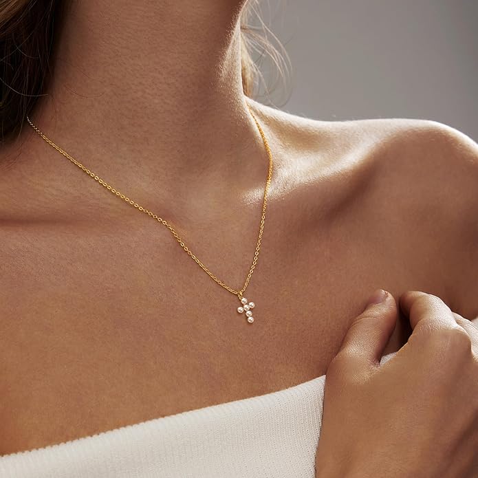 Zeffy Cross Necklace for Women,18K Gold/Silver Plated Tiny Cubic Zirconia Cross Pendant Necklace for Women Simple Layered Cross Necklaces for Women