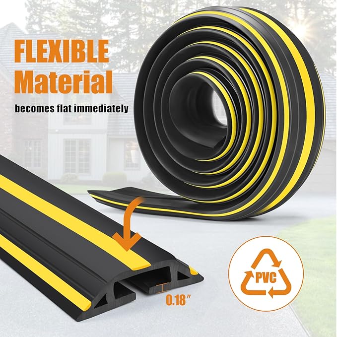 10 ft Cord Covers for Wires on Floor, Heavy Duty PVC Duct Floor Cord Cover, Floor Cable Cover Easy to Unroll Prevent Trip Hazard for Home Office or Outdoor Settings (2pcs)