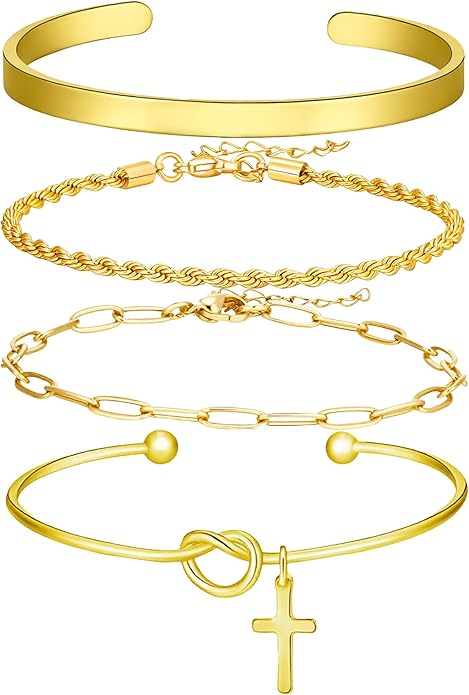 Gold Bracelet Stack for Women 14K Gold Plated Bracelet Stack Silver Jewelry Set Stackable Gold Jewelry Gold Bracelet