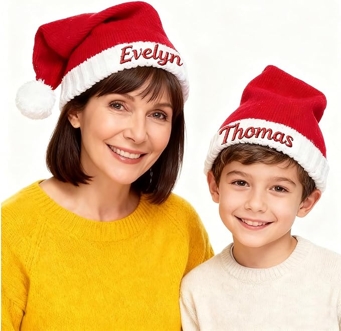 Custom Christmas Hats for Family Santa Hat Unisex Christmas Decorations Comfort Xmas Hat for New Year Festive Party