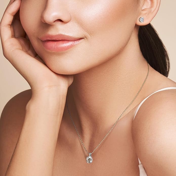 MISS MIMI Solitaire Cubic Zirconia Necklace for Women, 1–3 CT Round,Heart,Princess Cut CZ Options, Bezel or Prong Set in 925 Sterling Silver, Adjustable 16–20" Minimalist Everyday Jewelry