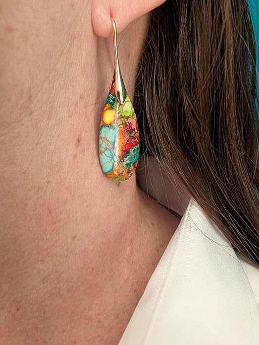 SELOVO Stone Fishhook Dangle Drop Earrings Statement Earrings for Women Stone