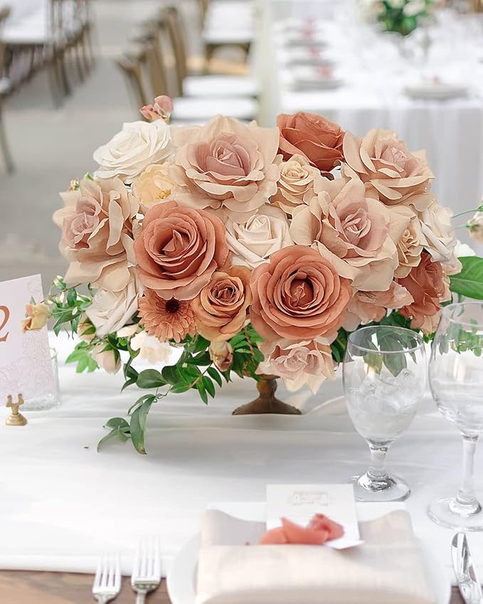 Roses Artificial Flowers Bouquet Combo Box Set for DIY Wedding Centerpieces for Table Bridal Baby Shower Party Decorations Fake Silk Floral Arrangements for Home Decor Indoor Peach Pink