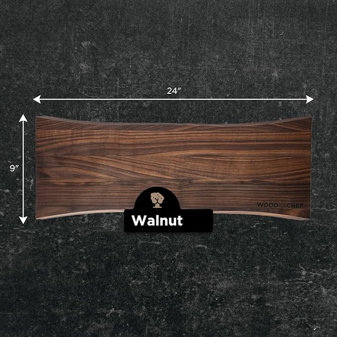 Large Charcuterie Board - Walnut Wood Serving Board with Handles - Perfect Live Edge Design for Displaying Cheese, Bread, Fruit - Modern Wood Charcuterie Board for Parties - 24x9x0.75 inches