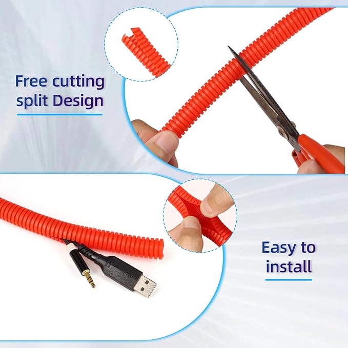 Split Wire Loom Tubing, 10,25ft Cord Protectors from Pets No Chew, Flexible Wire Covers Cord Protectors, Protective Split Cable Sleeve for Automotive Home Industrial Wires(Red, 0.73inch-25ft)
