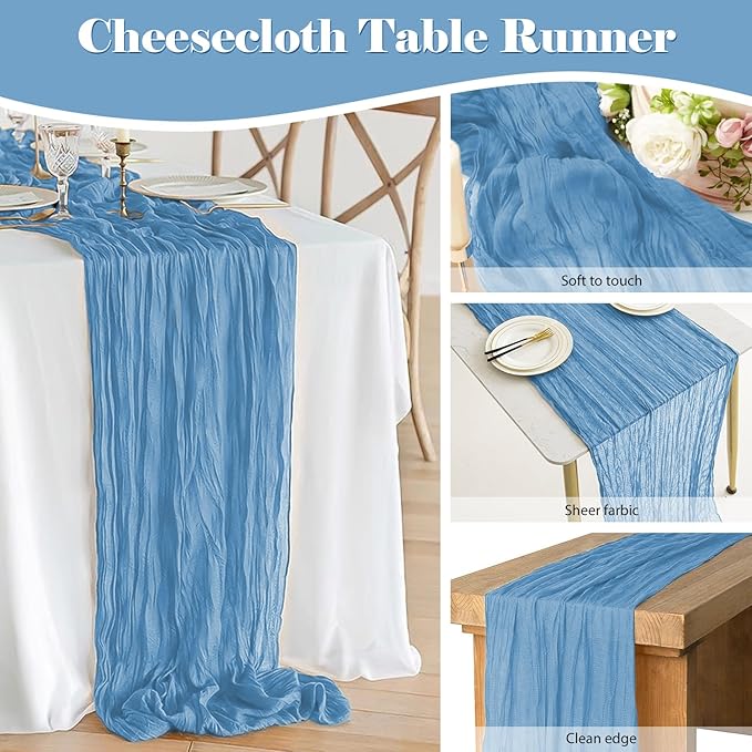 2 Pack 10 Ft Cheesecloth Table Runner Baby Blue Gauze Long Table Runners Boho Gauze Cheese Cloth Table Runner Rustic Sheer Runner for Wedding Party Table Decor ( 35 x 120 Inch )