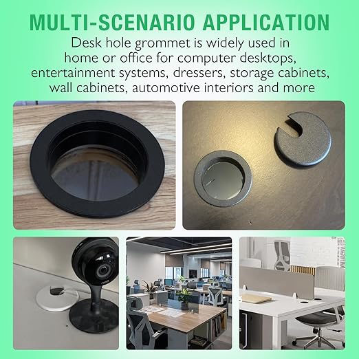 2 Pcs Desk Grommet 2" / 50 mm, Desk Cord Hole Cover, Cable Grommet ABS Plastic, Desk Hole Grommet for Home & Office Pc, Detachable Cable Cord Organizer-Black