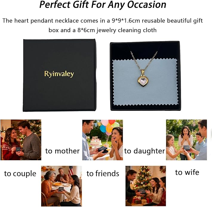 Cute Gold Heart Necklace for Women,18k Gold Plated Cubic Zirconia Charm Necklaces,Stainless Steel Women's Heart Stone Pendant Necklace for Women,16-18 Inches Adjustable Chain,Trendy Jewelry Gifts