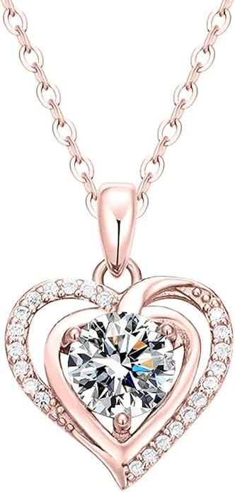 14K Gold 1 Carat Diamond Classic Heart Pendant Necklace for Women, Round Cut D-Color VVS1,A Unique Birthday Gift for Her