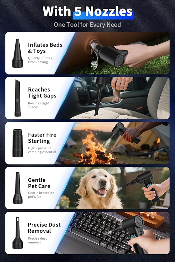 Instant Dust Removal – Electric Air Duster 130000 RPM, 40 mm Motor, 10000 mAh Battery & 30 W Fast Charge, TFT Screen, 300-Speed Control, Rechargeable Compressed Air Blower for PC & Electronics