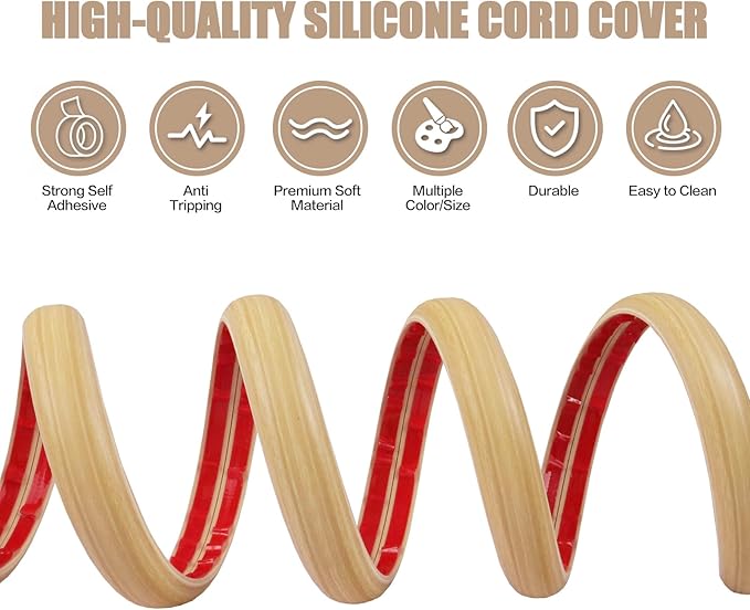 Floor Cord Cover Self Adhesive Cord Hider,10FT Cable Management, Extension Strip Protector for Wires, Prevent Cable Trips for Offices, Gyms, Exhibitions Cavity:0.3"(W) x0.28(H) WoodLightyellow