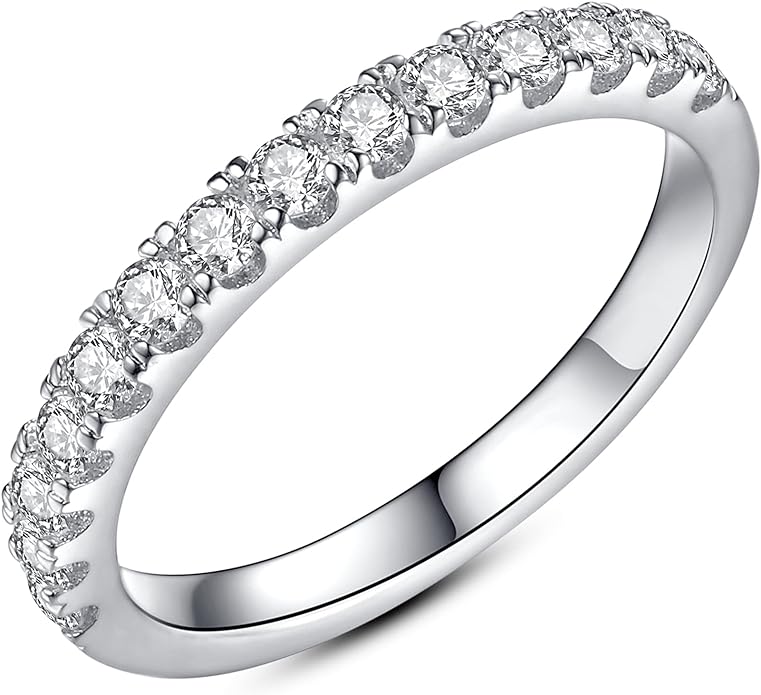 IMOLOVE Moissanite Wedding Band Wedding Rings for Women 925 Sterling Silver Rings with 18K White Gold Plated Eternity Stackable Engagement Ring Anniversary Band Size 3-12
