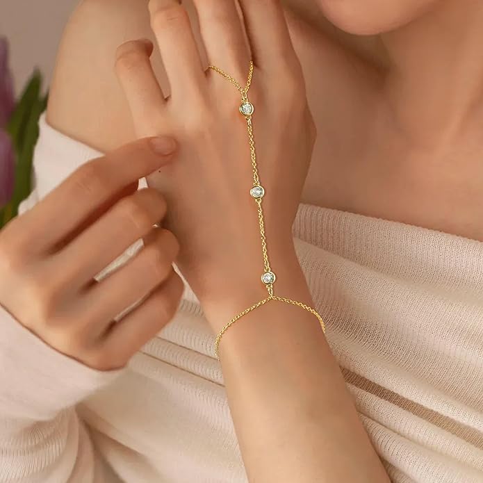 Hand Chain Bracelet, Adjustable Hand Jewelry Chain Bracelet with Ring, Trendy Gold Handchains Jewelry
