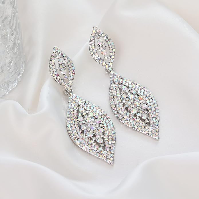 Elegant Rhinestone Dangle Earrings Crystal Wedding Bridal Long Dangling Drop Earrings Chandlier Earrings for Women Bridesmaid